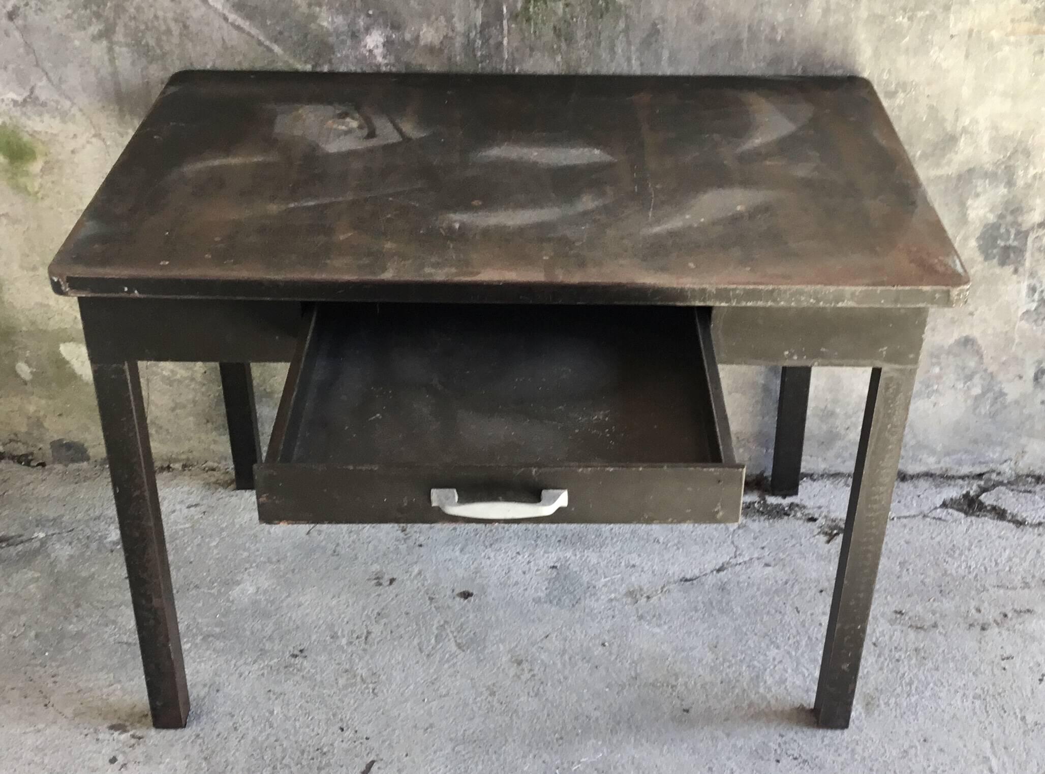Metal table with drawer, industrial or military.