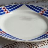 Badonviller round serving dish geometric design blue and red, Stella model