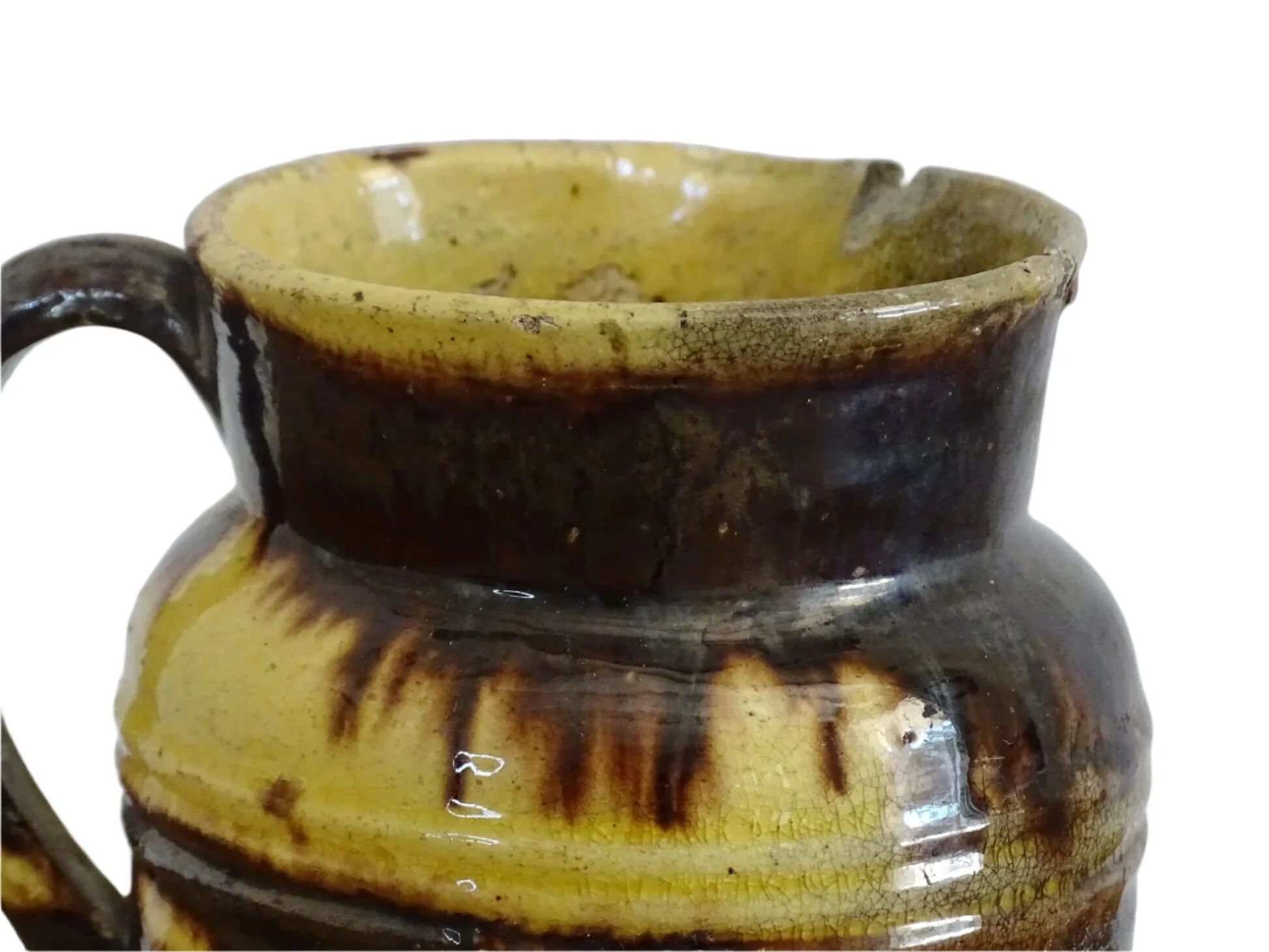 Cruche ancienne en céramique française de Dieulefit, à glace brune
