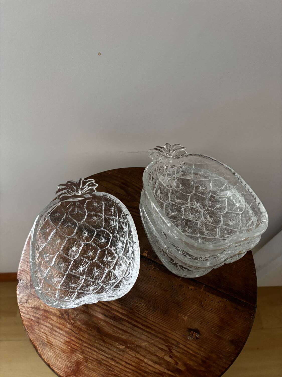 Vintage fruit service in moulded glass pineapple design.