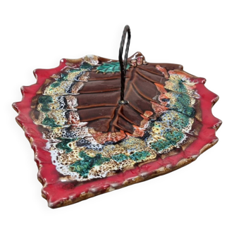 Plat de service en céramique vintage Vallauris en forme de feuille, années 1960