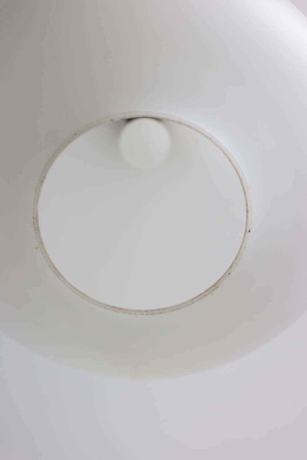 Pendant light in white opaline glass and blond mahogany. 1960s.