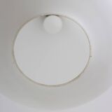 Pendant light in white opaline glass and blond mahogany. 1960s.