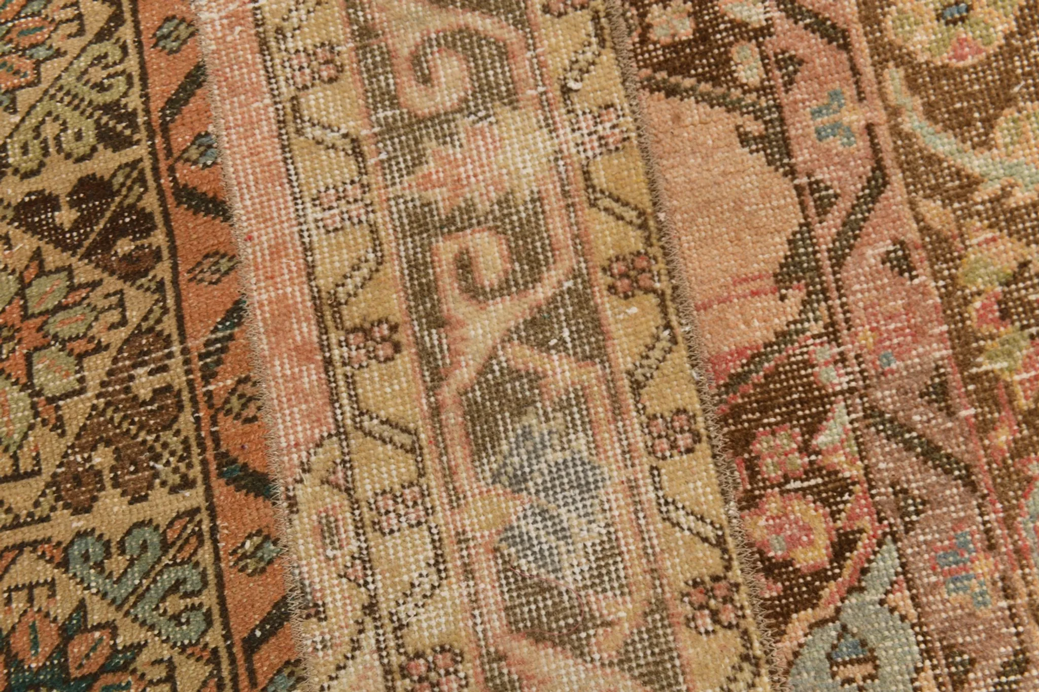 Brown Cream Vintage Persian Runner Rug, Rugs For Rustic Hallway, 74x327Cm