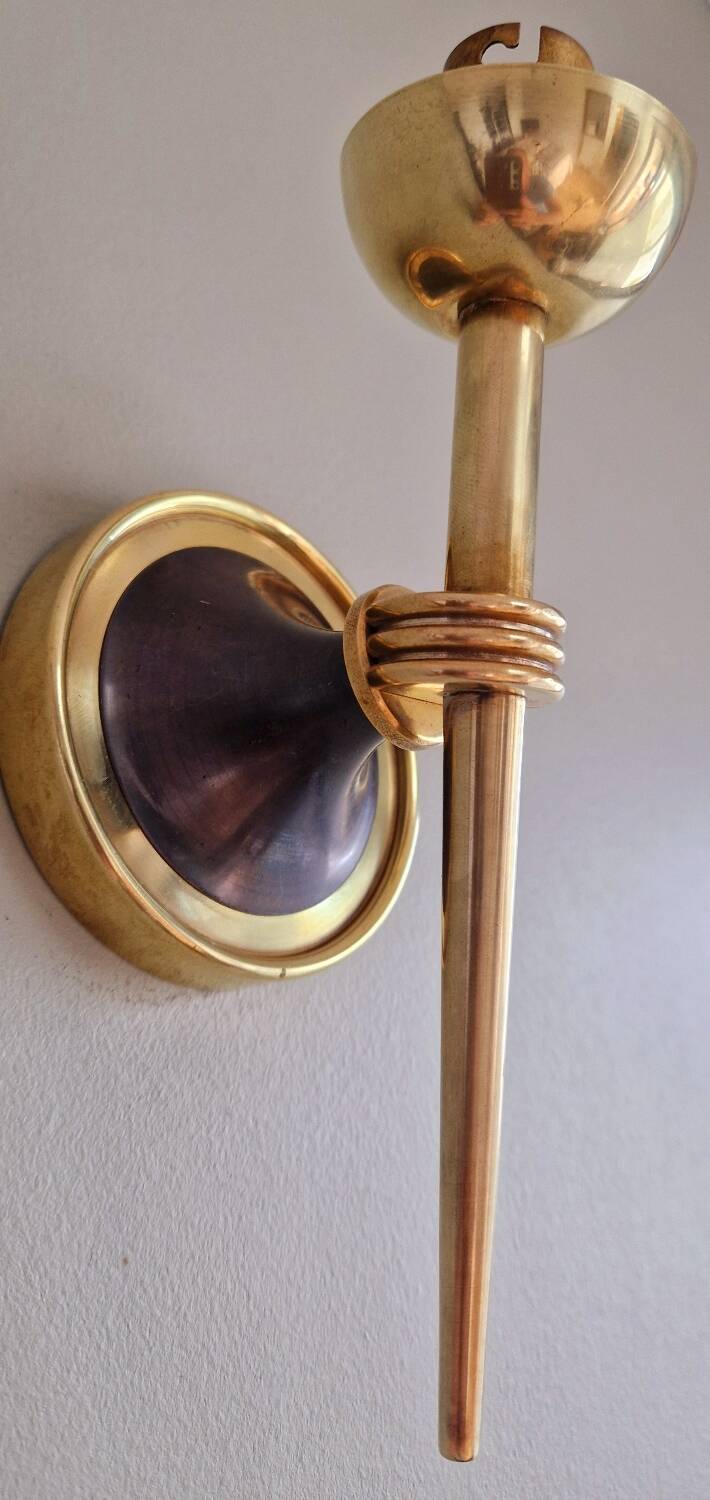 Pair of opaline and brass wall lights, 1950