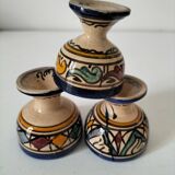 Trio of Moroccan ceramic egg cups from Fez, stamped