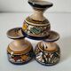 Trio of Moroccan ceramic egg cups from Fez, stamped