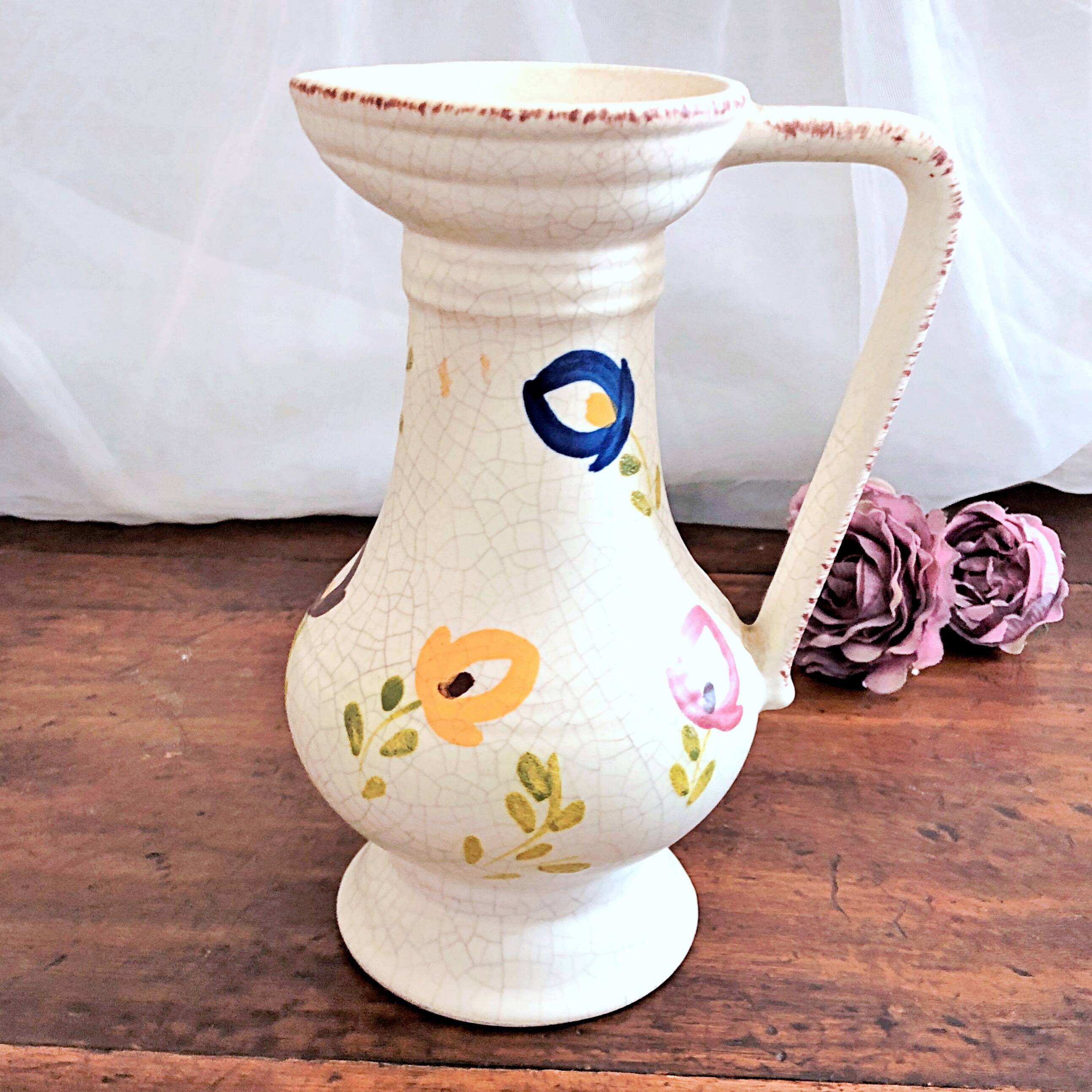 Carafe, gargoulette and candlestick artisanal pottery by Angèle de Poët-Laval