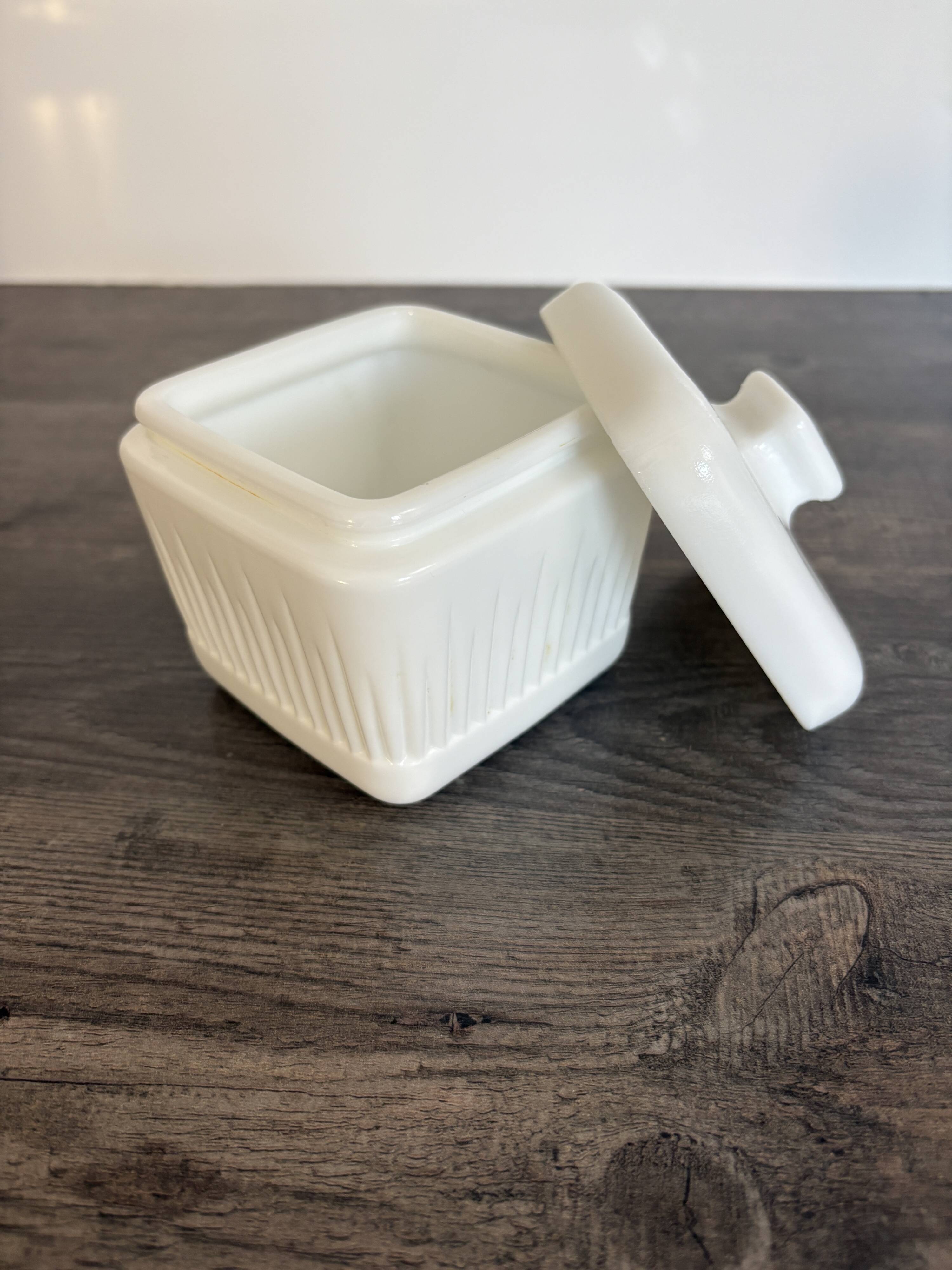 Vintage White Opaline Butter Dish 1970s