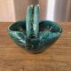 Vintage ceramic basket Accolay turquoise Signed Bull's Head X.C