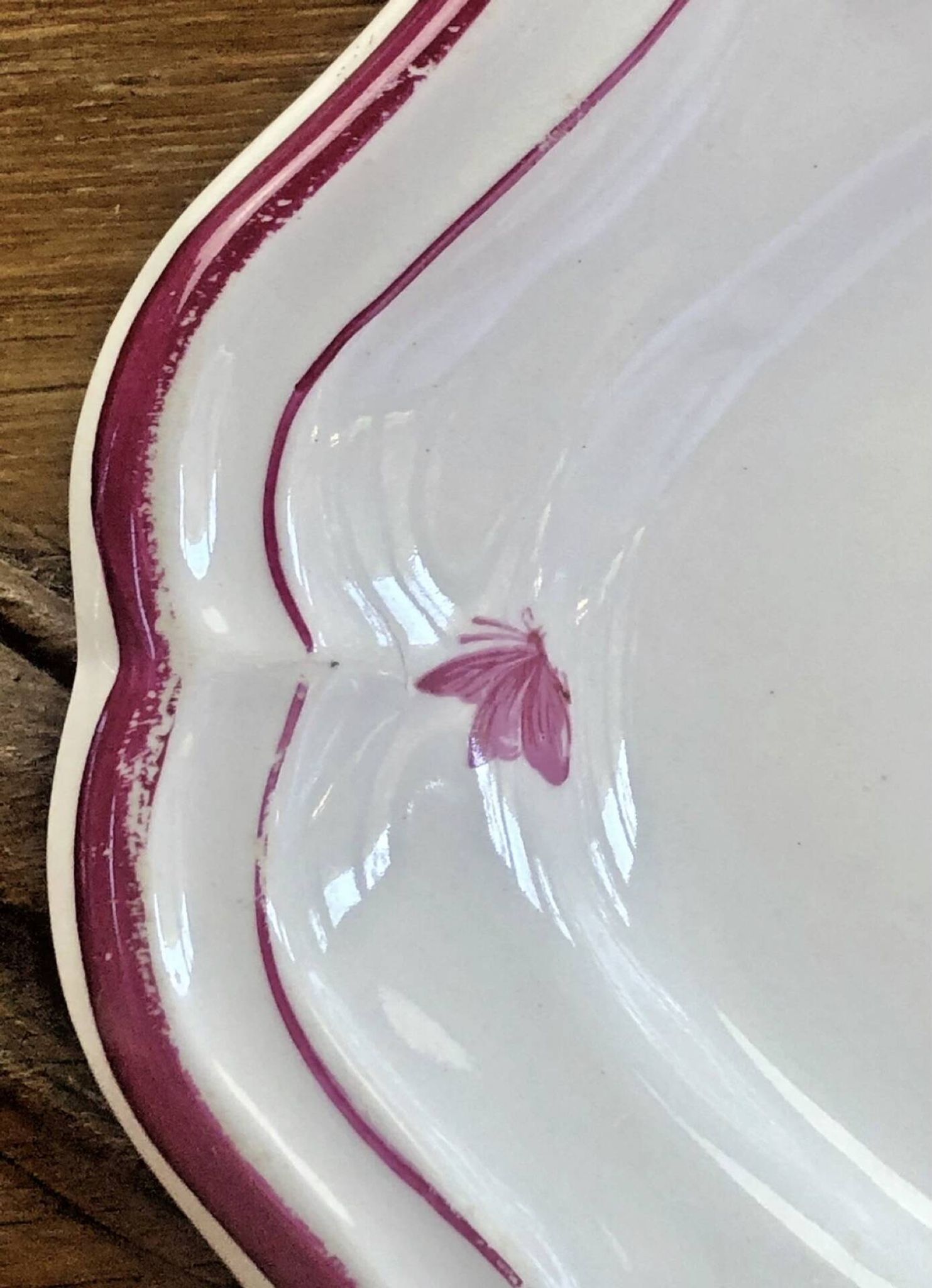 Old oblong oval dish 41.5 x 27 Gien model landscape pink 1938/1960