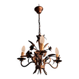 Chandelier with ears of wheat and flowers in gilded metal