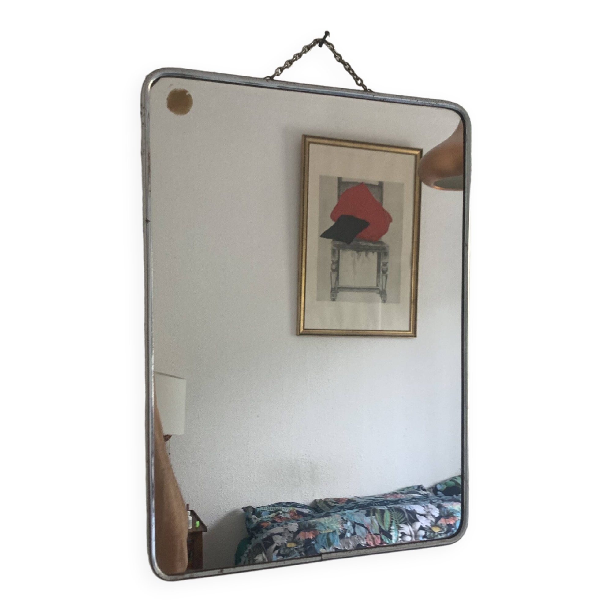 Vintage 1960 ponceau red barber mirror - 39 x 29 cm