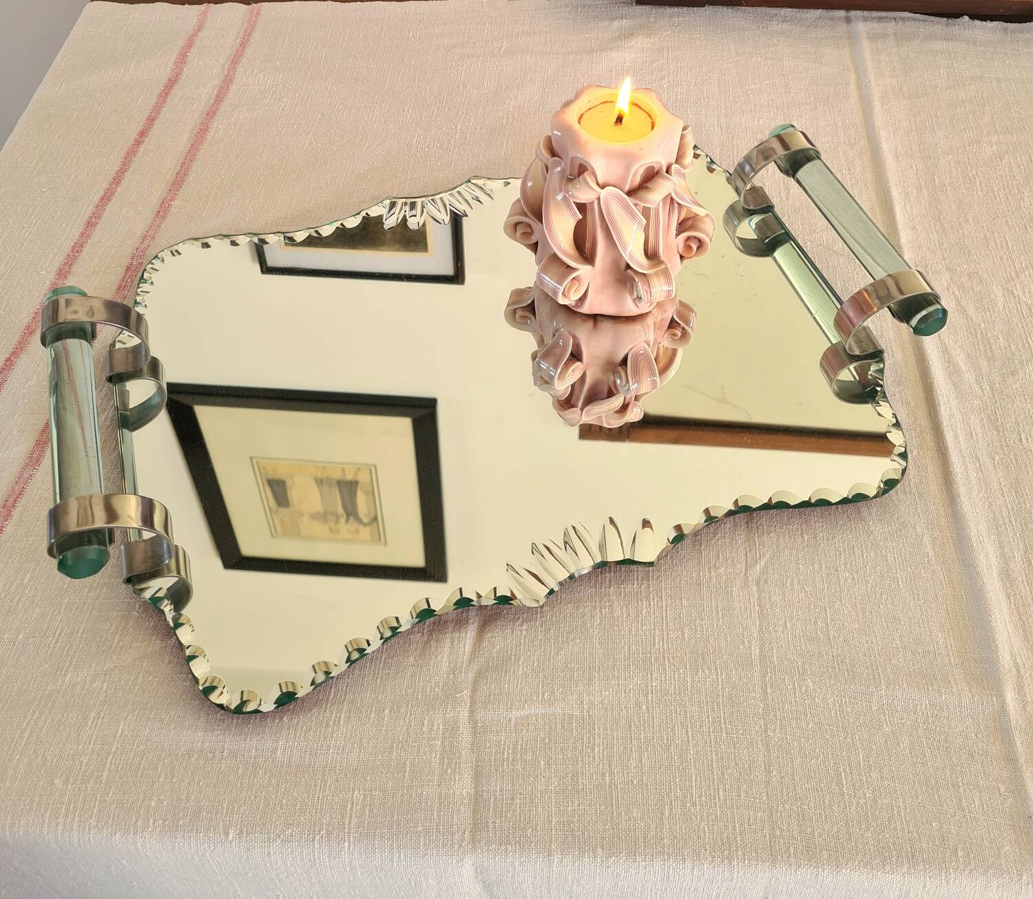 Art Deco beveled mirror tray