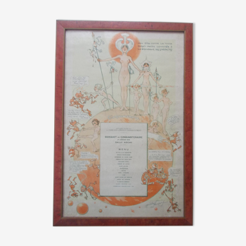 Affiche menu 1929 banquet 50aire syndicat fabricants produits pharmaceutiques salle hoche paris