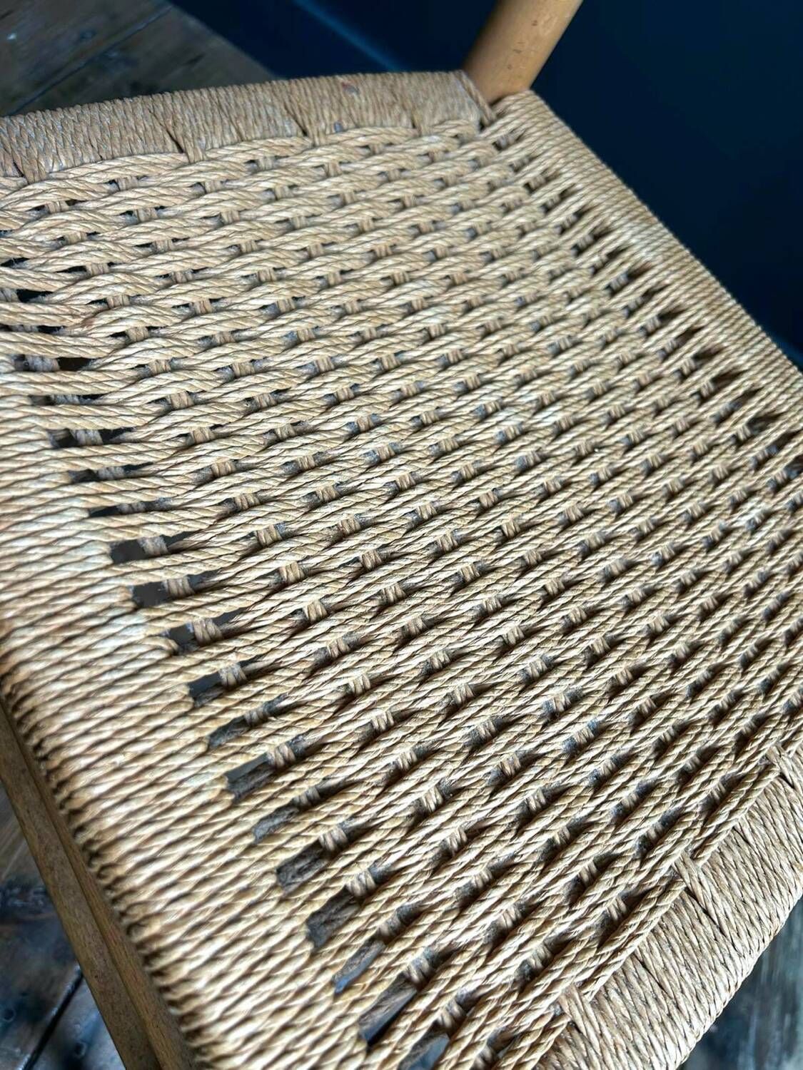 Pair of vintage chairs with rope, antique seating furniture