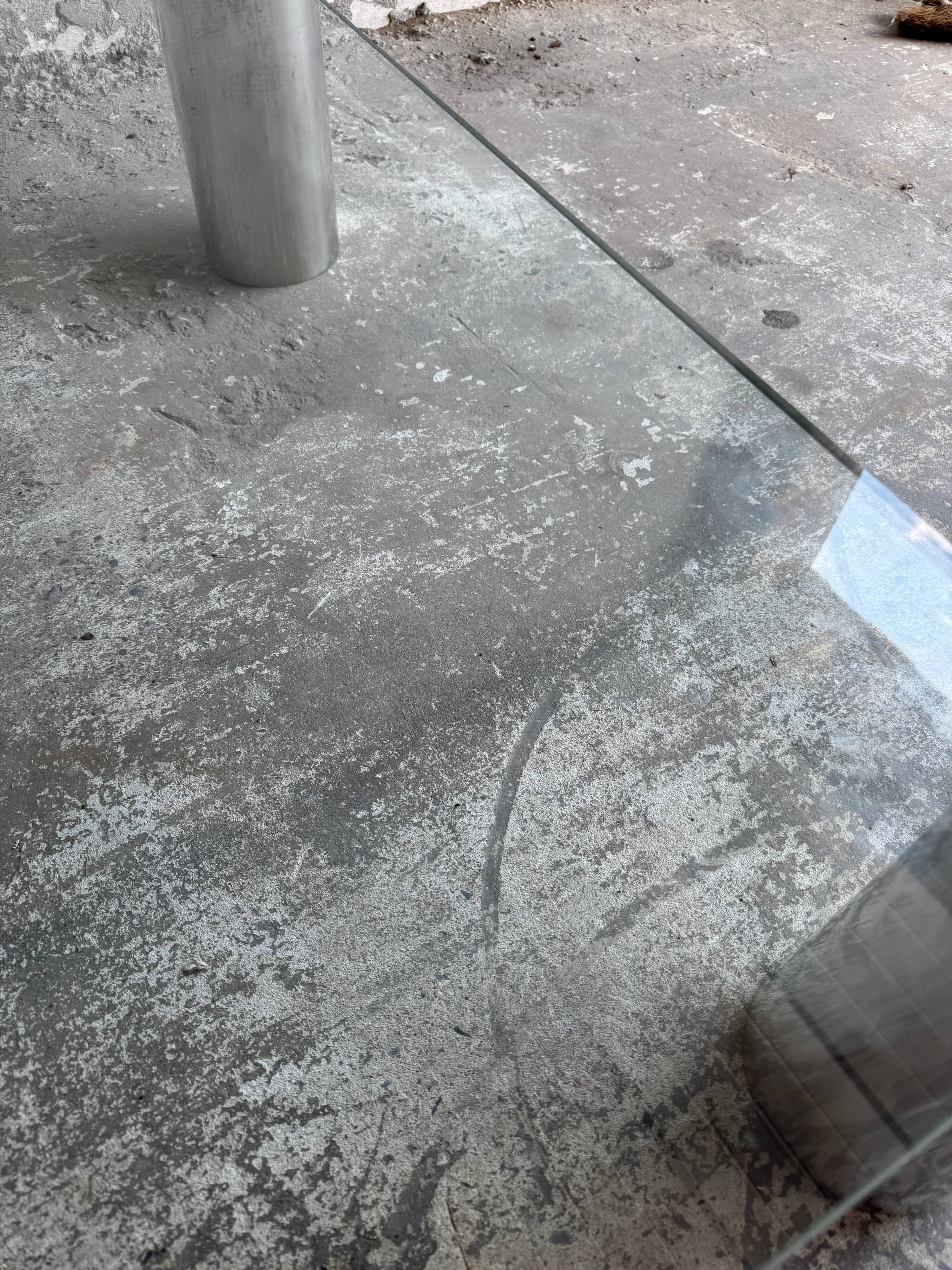 Clear Glass Square Coffee Table with Stainless Steel Cylinder Legs
