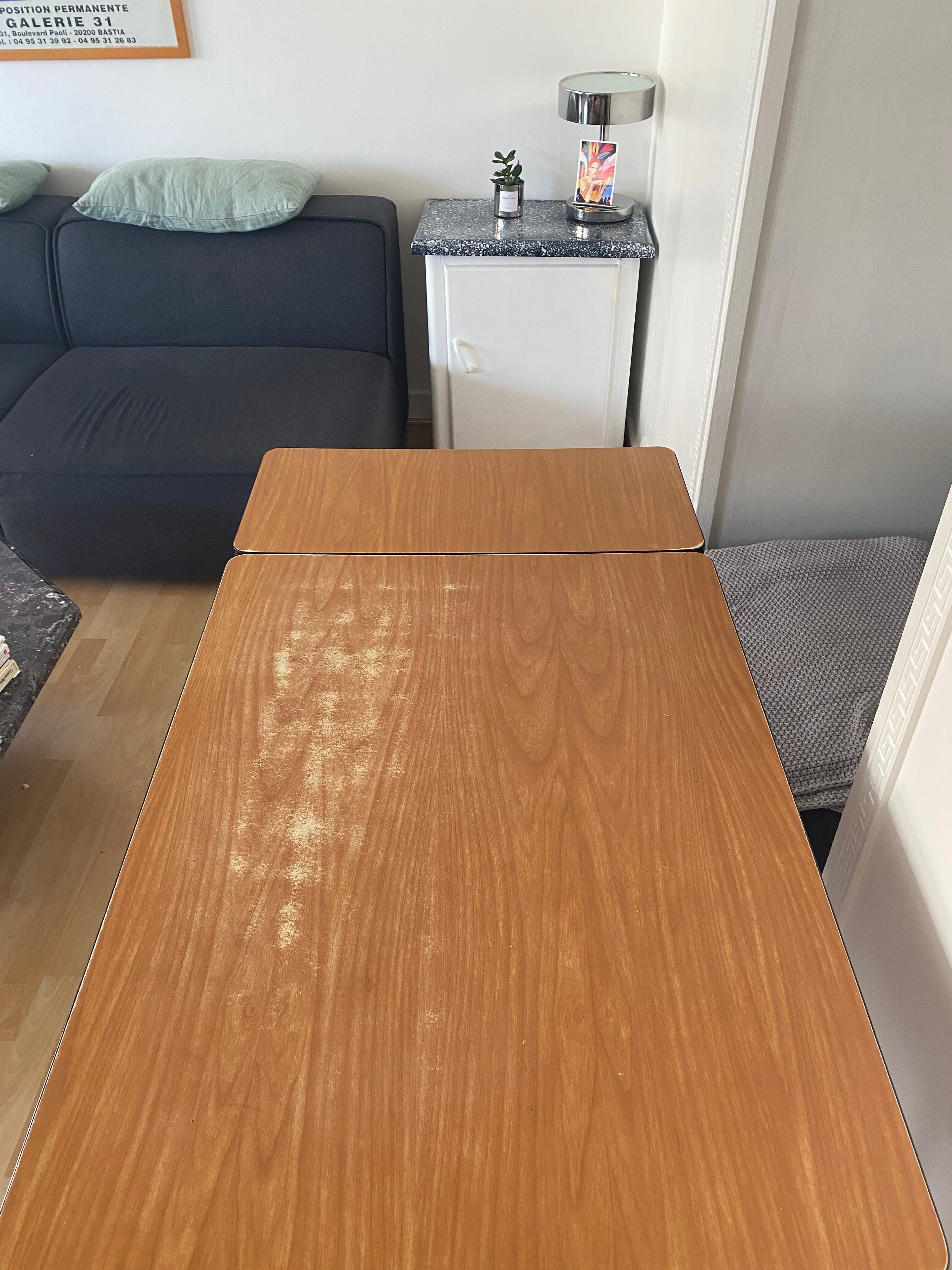 Formica table with extension cords