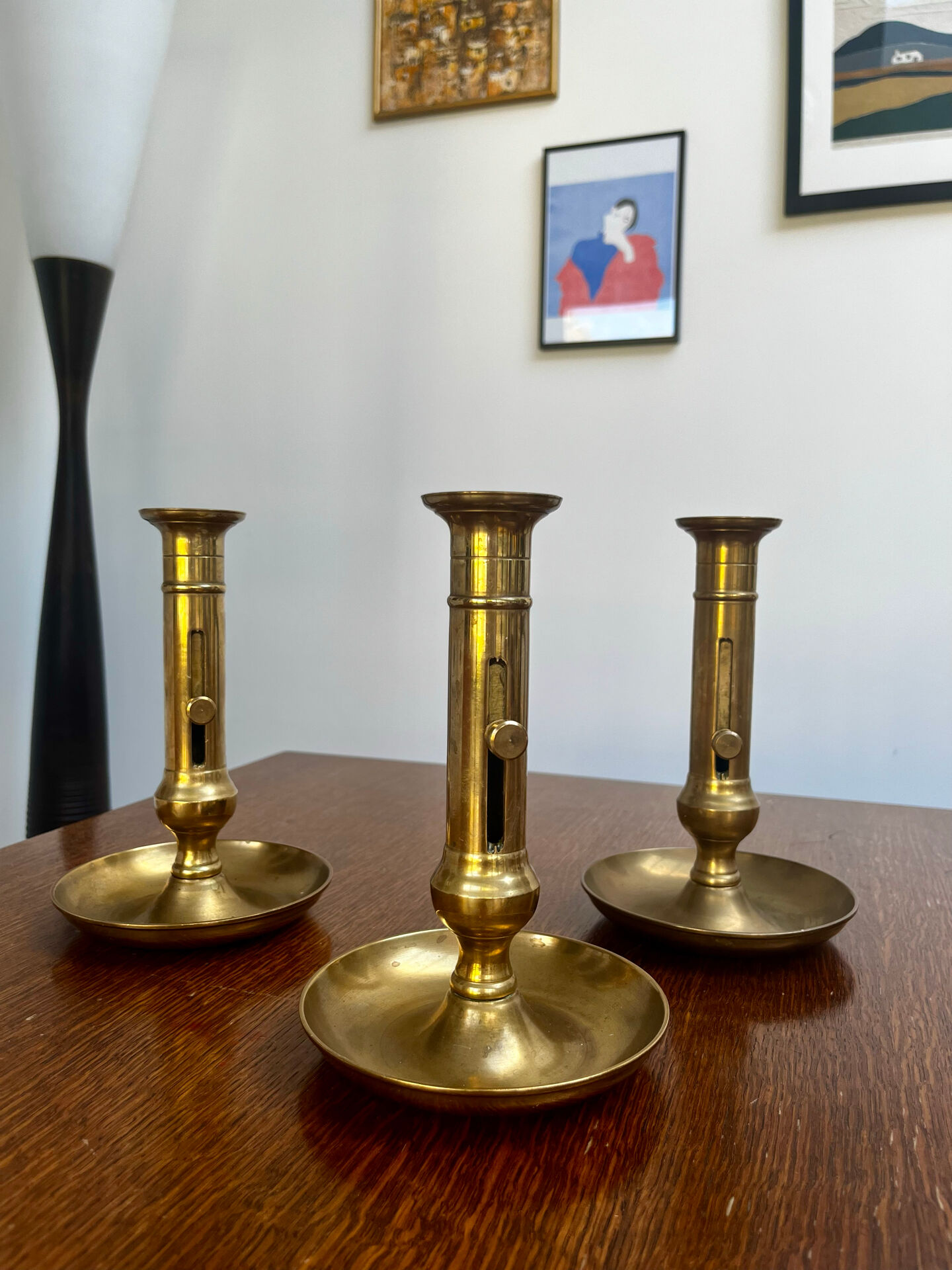 Set of 3 brass candle holders