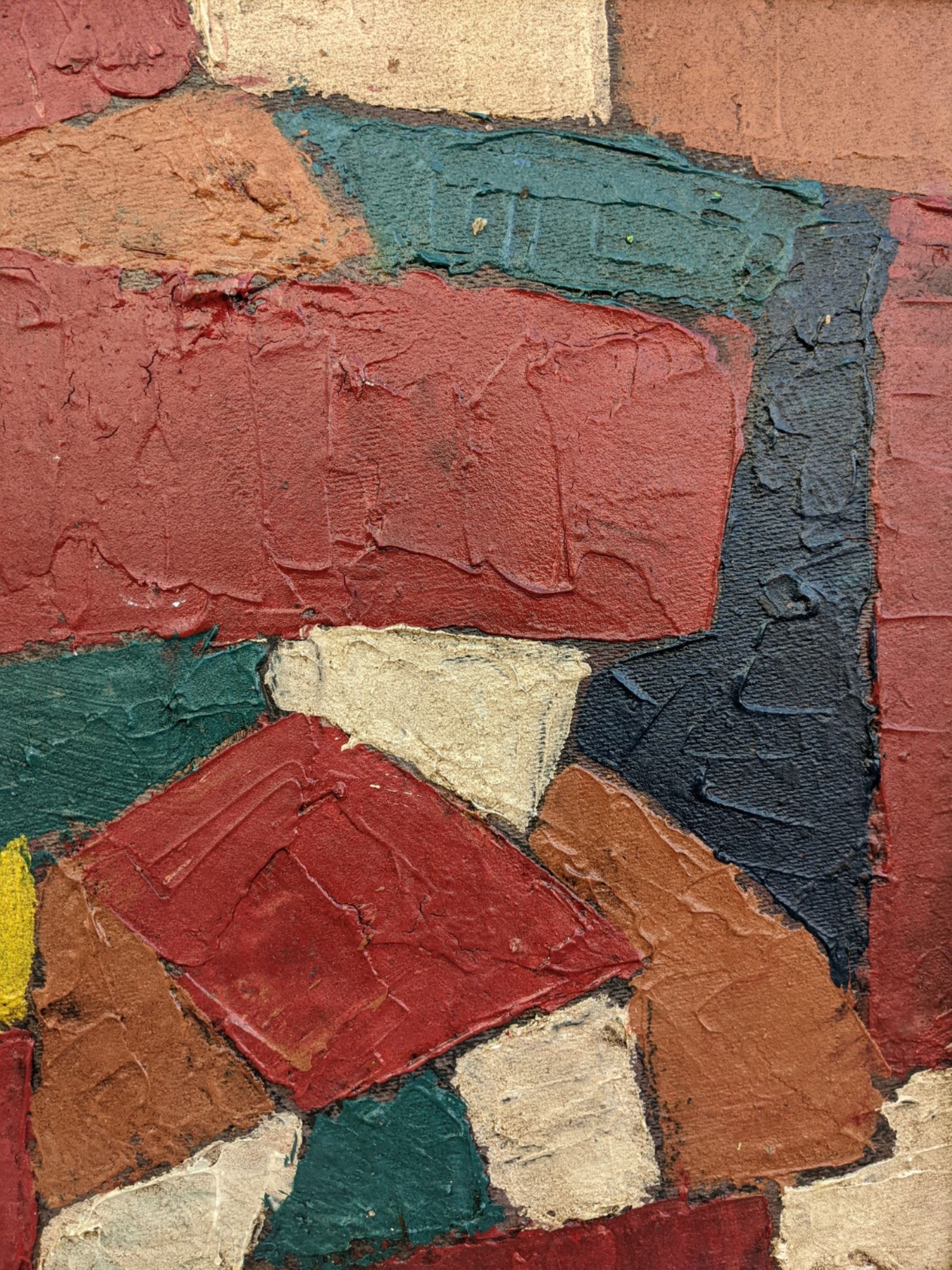 Mid-Century Modern Swedish "Gear" Vintage Abstract Oil Painting, Framed