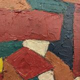 Mid-Century Modern Swedish "Gear" Vintage Abstract Oil Painting, Framed