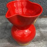 Red Pitcher Vase with Gold Accents Attributed to André Baud - Vallauris
