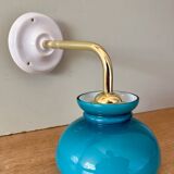 Vintage angled globe wall light in blue opaline