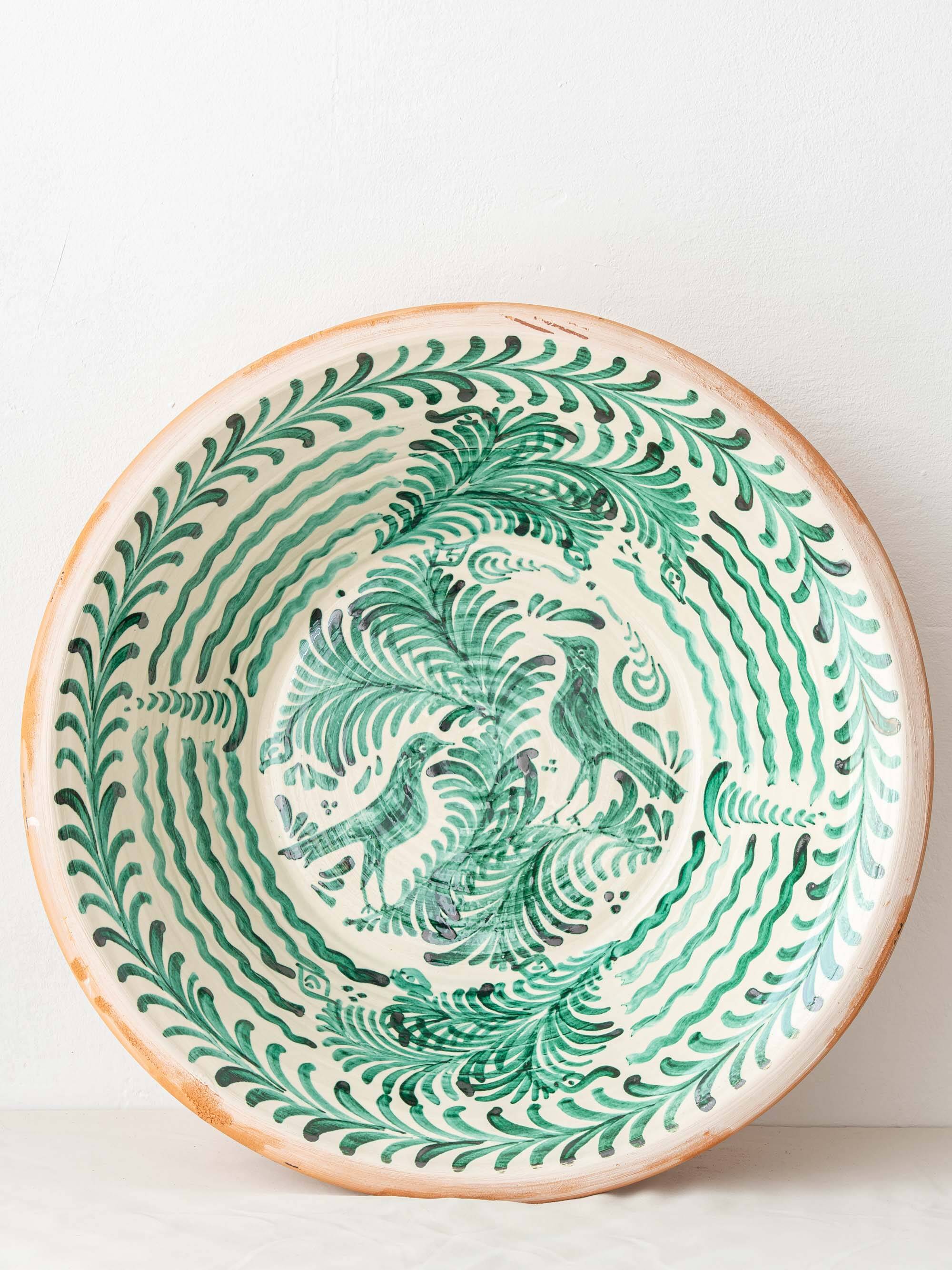 Spanish Revival Lebrillo Ceramic Bowl, Hand-Painted Granada Pottery, Bird