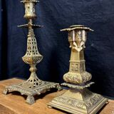 Two orientalist style candlesticks in gilded bronze from the late 19th century, circa 1880