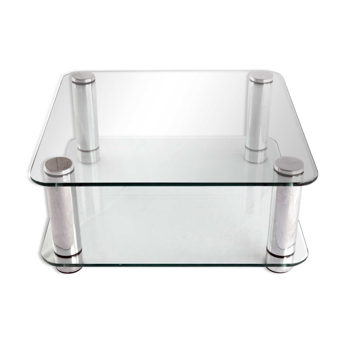 Italian Glass and Chrome Square Coffee Table by by Marco Zanuso for Zanotta, 1960s