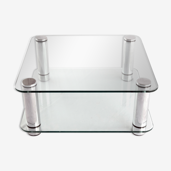 Italian Glass and Chrome Square Coffee Table by by Marco Zanuso for Zanotta, 1960s