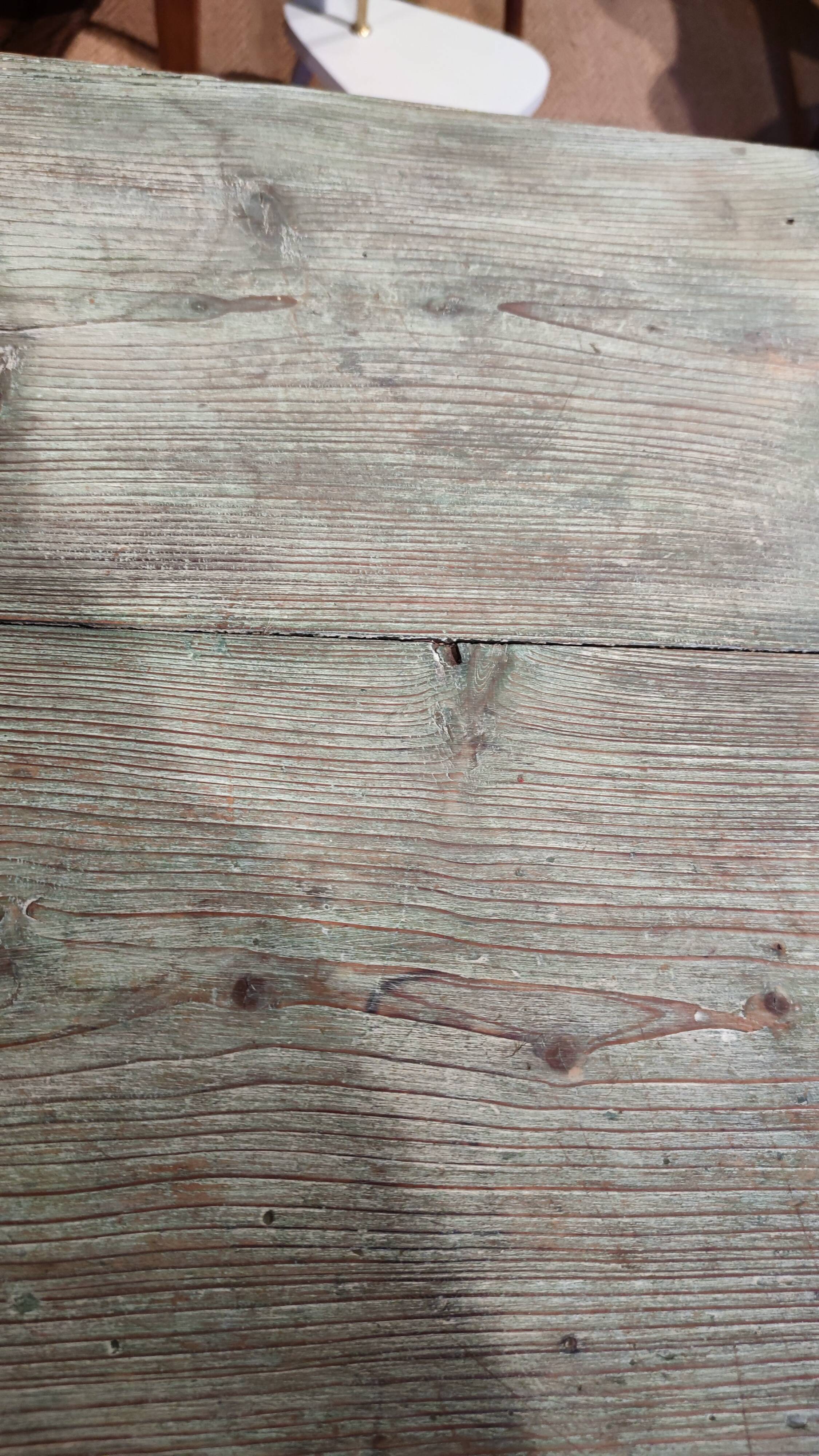Farmhouse table green patina