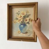 Antique framed watercolor bouquet of flowers