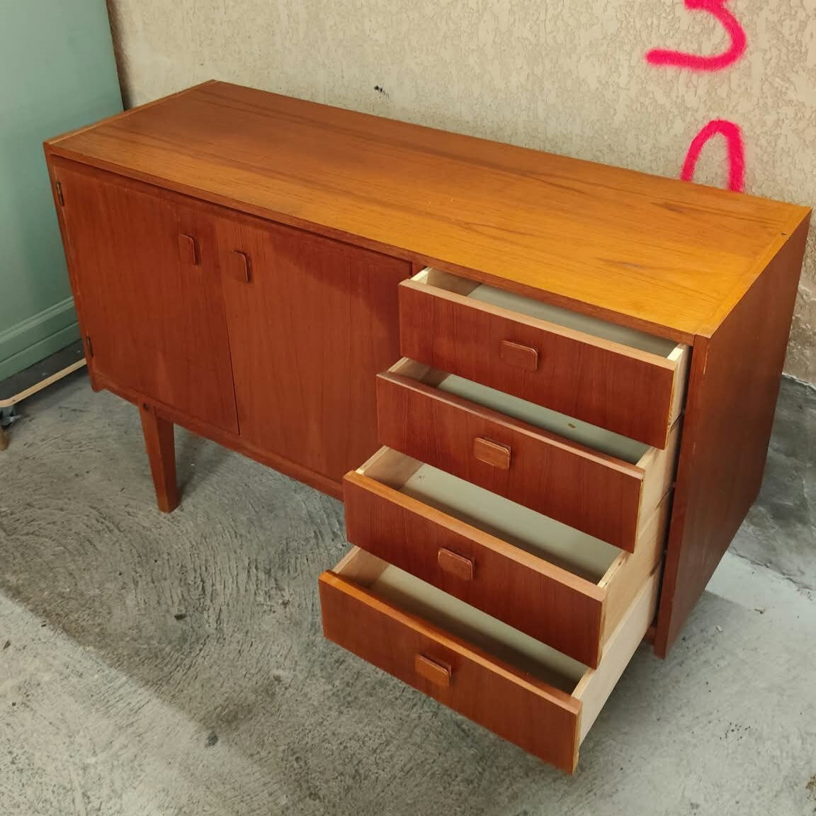 Vintage Scandinavian teak sideboard with desk tablet, 1960s