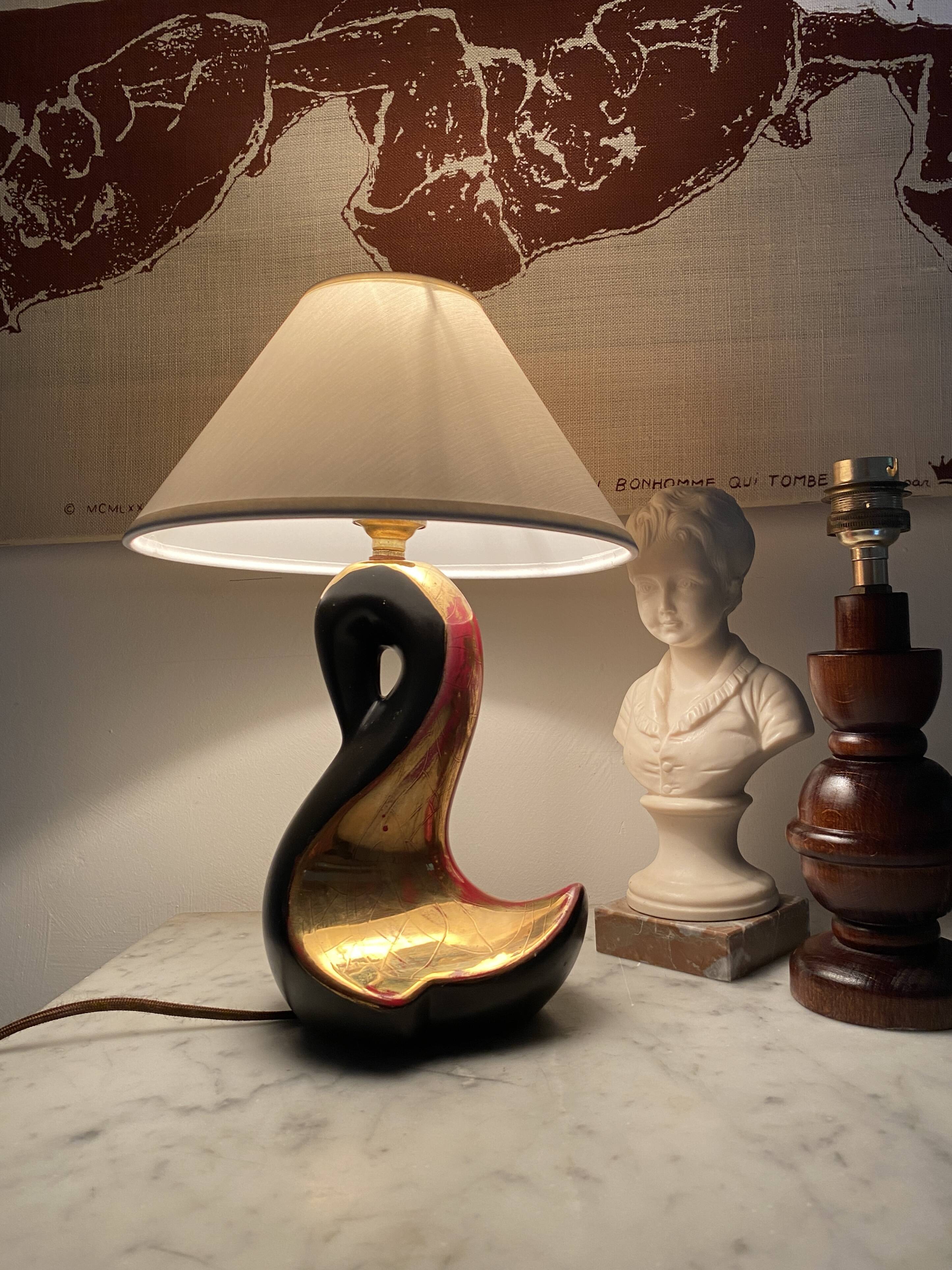 Lampe bois, câble neuf soie, abat-jour neuf