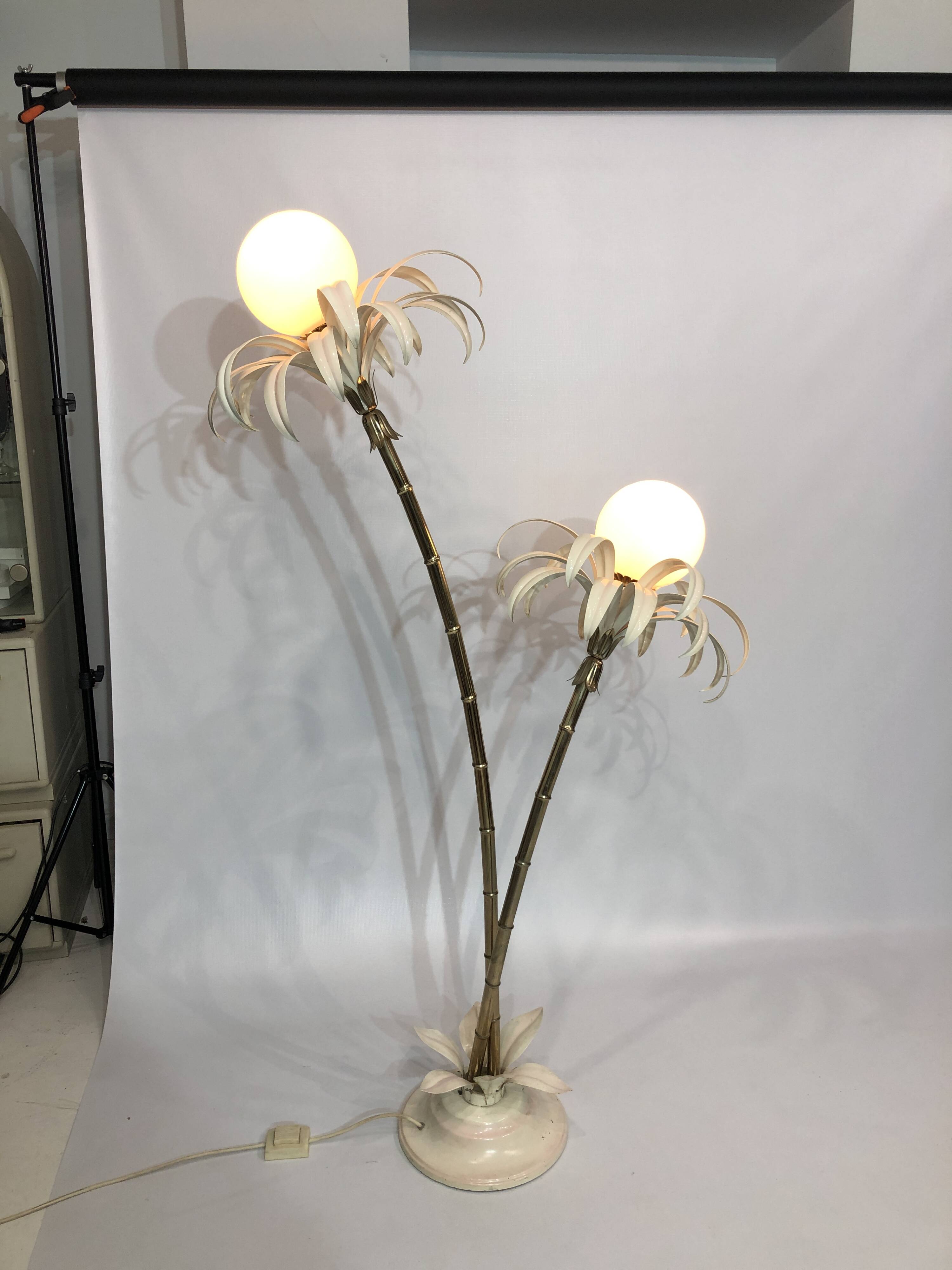 Two branch palm tree floor lamp 1970s italian hollywood regency brass
