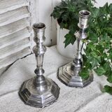 Pair of silver-plated bronze candlesticks
