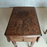 Pair of Louis Philippe style walnut bedside tables / work tables with flap