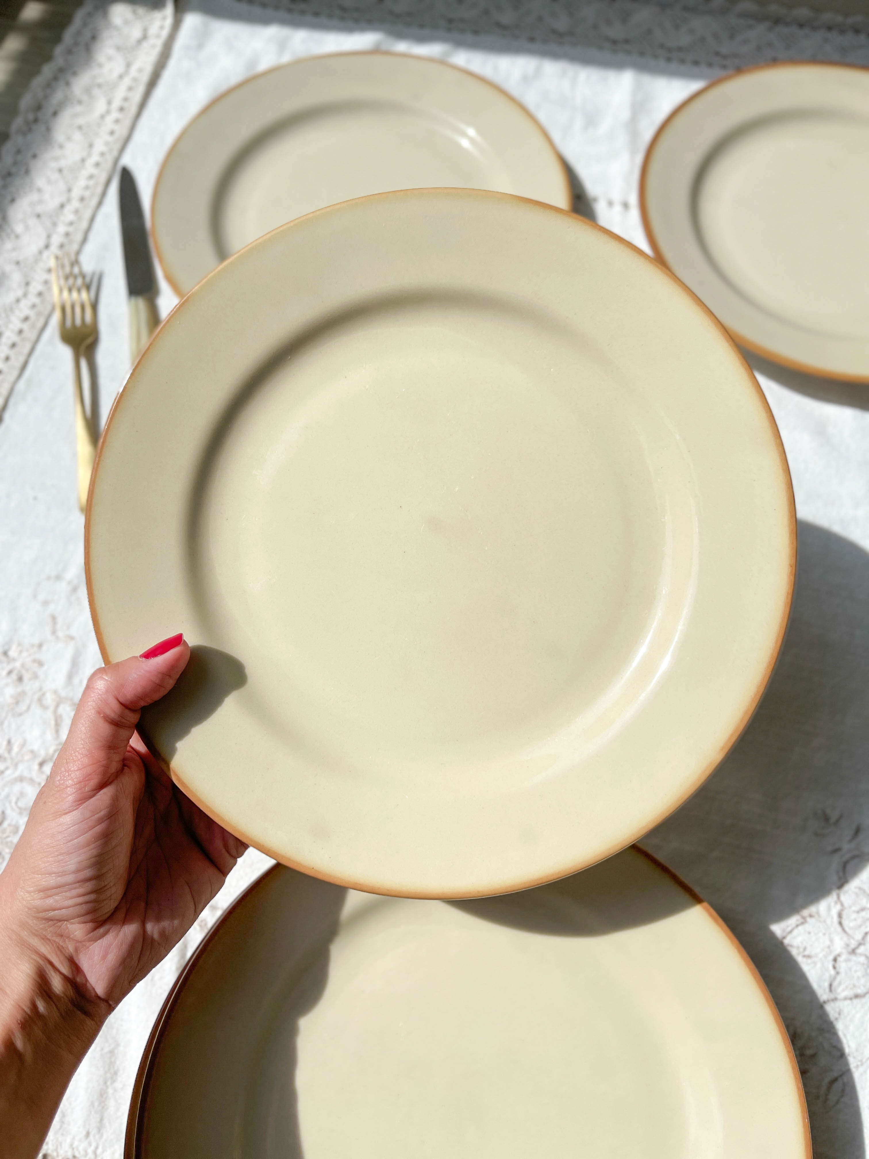 6 Flat plates in beige sandstone Tulowice Poland 1970