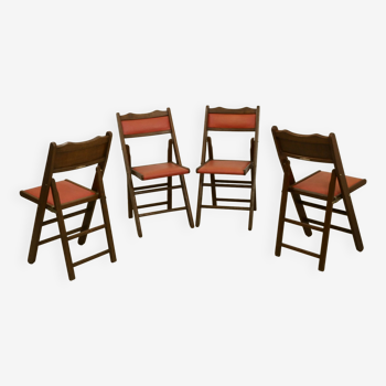 Set of 4 art deco folding chairs in cedar wood from the 1950s,
