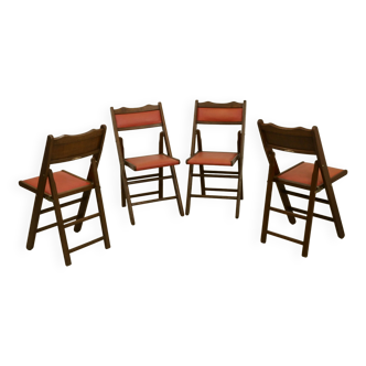 Set of 4 art deco folding chairs in cedar wood from the 1950s,