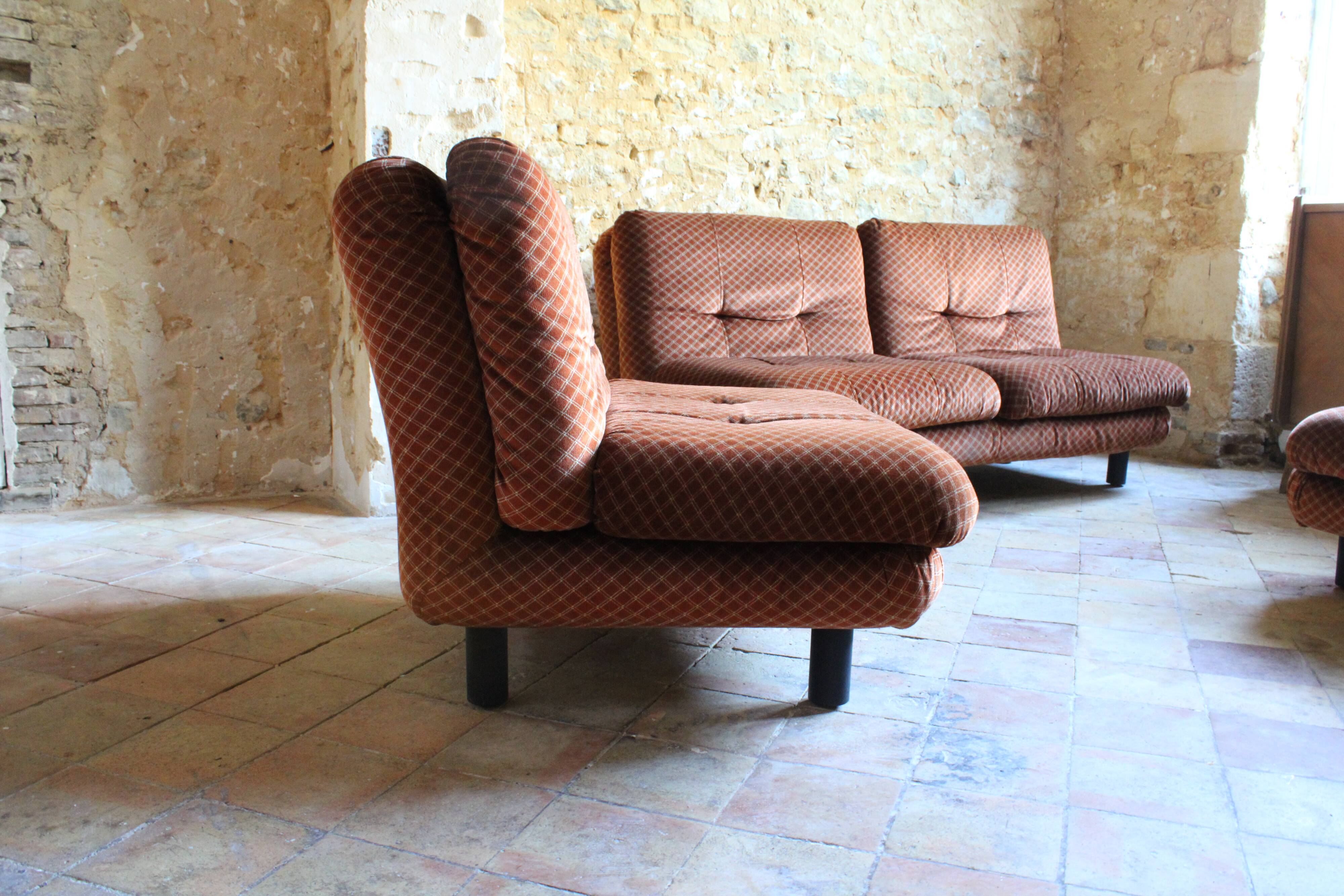 Steiner living room in brown velvet, 1970