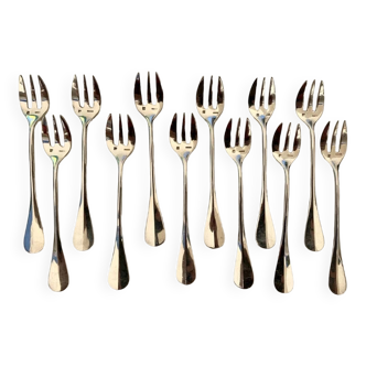 12 Superb Ercuis Silver Metal Oyster Forks