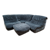 Canapé d'angle modulable chauffeuses et pouf vintage Steiner - Années 80
