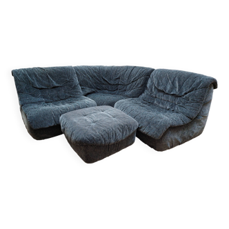 Modular corner sofa, armchairs and vintage Steiner pouf - 80s