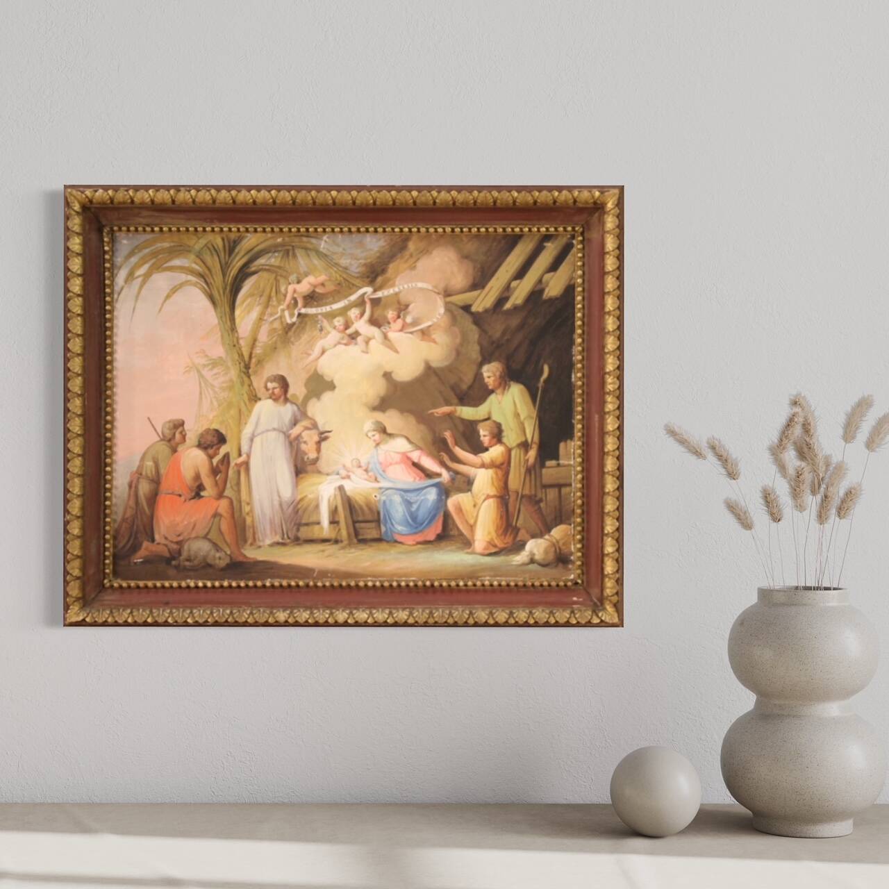 Painting tempera on paper Adoration of the Shepherds from 19th century