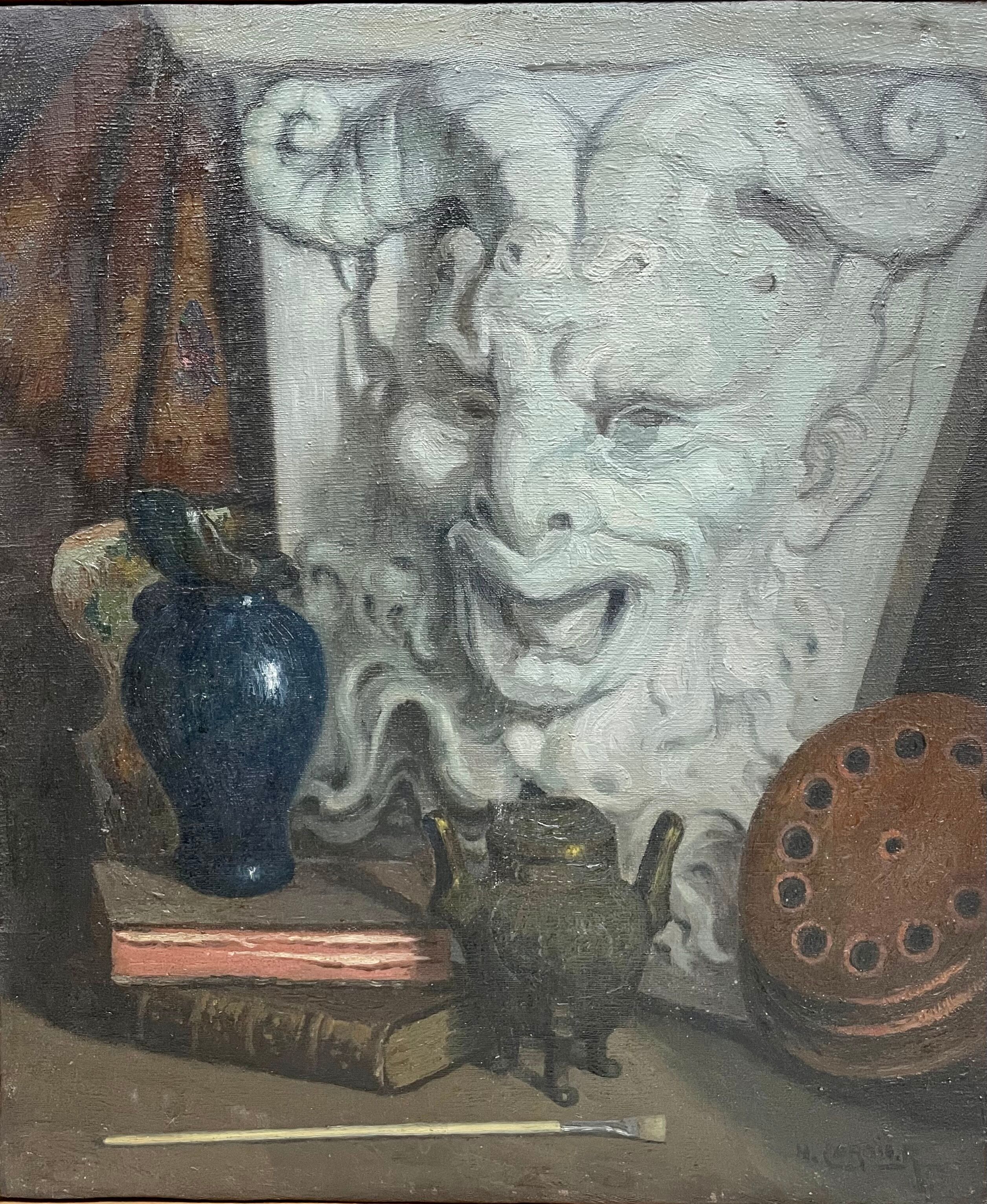 Painting, still life with the head of a satyr