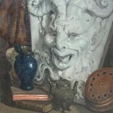 Painting, still life with the head of a satyr