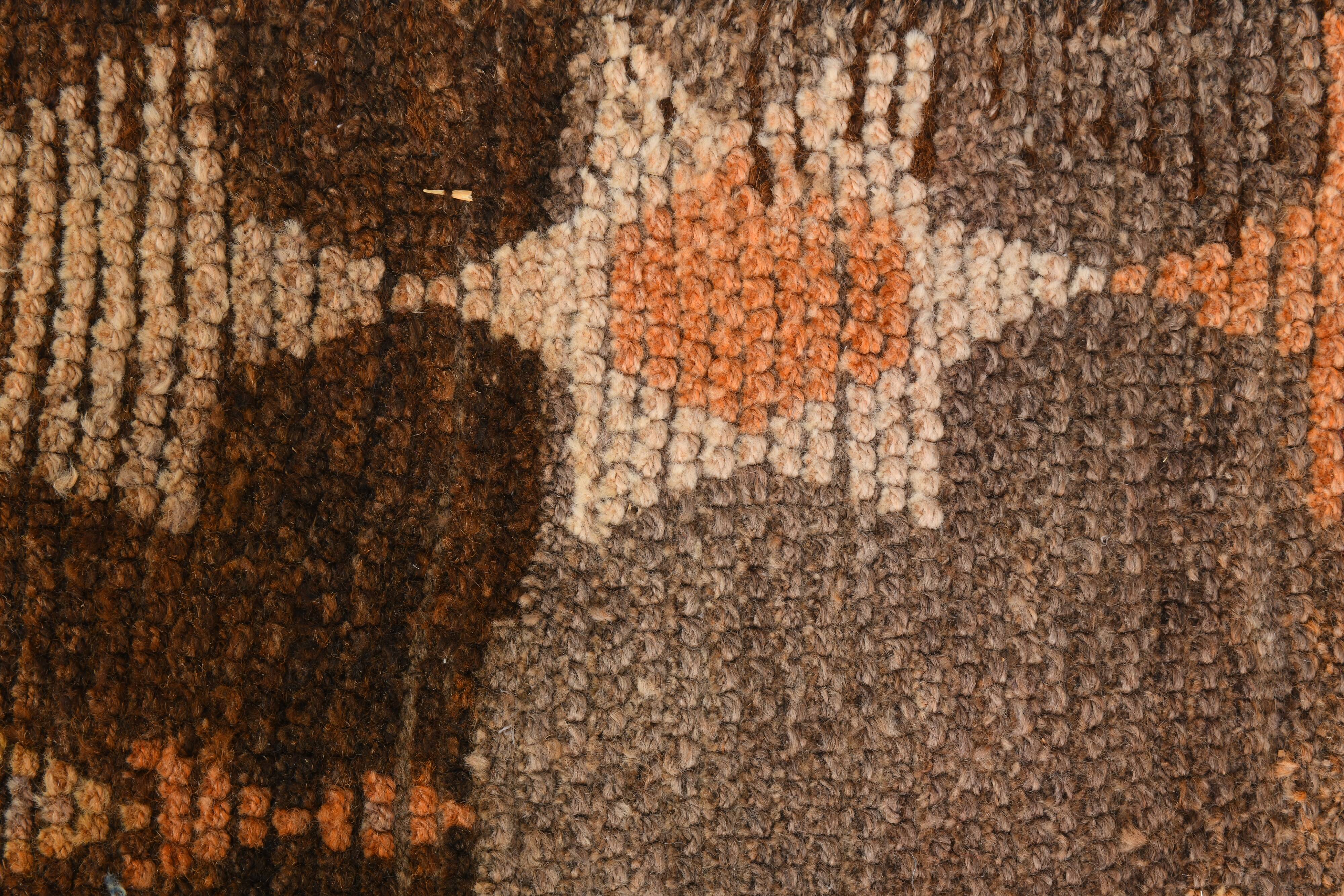 3x7 Brown Hot Pink Turkish Vintage Runner Rug, 92x227Cm