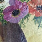 Acrylic painting on canvas, old still life, bouquet of flowers